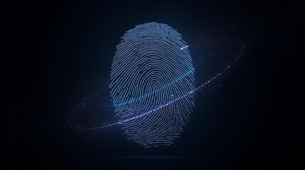 Abstract digital fingerprint glowing with blue and purple light, representing identity and technology.