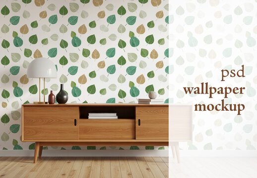 Wallpaper in living room mockup