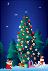 Christmas composition with a Christmas tree and snowmen