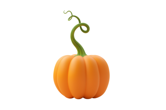 Minimalist 3D Pumpkin with Long Curved Stem on Clean White Background (PNG 10368×6912)