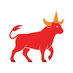 Bull with New Year hat golden bull silhouette with red party hat, white background