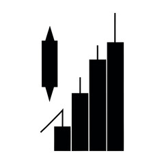 Minimal silhouette of a stock chart arrow shaped like a candle, black fill, white background
