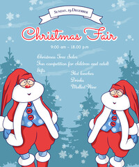 Christmas fair poster with Santa, reindeer, and holiday decorations