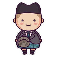 Man tartan kilt scottish character cute