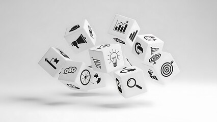 Floating cubes representing business and marketing strategy