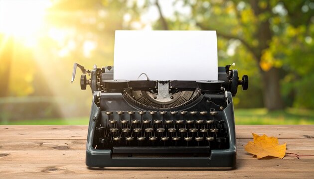 Autumn Writing: Vintage Typewriter, Blank Sheet, Golden Light
