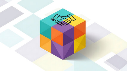 Partnership concept with shaking hands on geometric cube