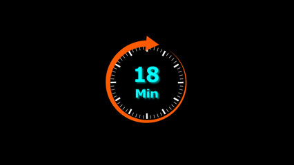 illustration  timer icon with 18 min. timer 18 minutes countdown icon illustration. motion graphic arrow Clock 18 minute icon, white background 4k illustration.