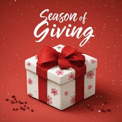 A beautifully wrapped gift box, adorned with a festive red bow and delicate snowflake patterns