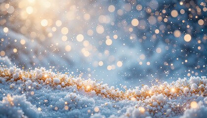 Magical snowfall with bokeh lights creates a dreamy winter wonderland landscape, perfect for holiday cards, seasonal promotions, or festive backgrounds