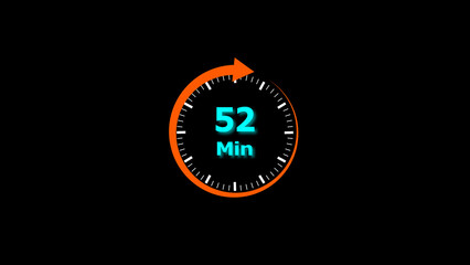 illustration  timer icon with 52 min. timer 52 minutes countdown icon illustration. motion graphic arrow Clock 52 minute icon, white background 4k illustration.