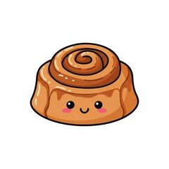 Cute cinnamon roll cartoon illustration sweet pastry with a smiling face isolated on white background
