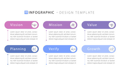 Infographic template. 6 Step timeline journey, Flat simple infographics design template. presentation graph. Business concept with numbers 6 options or steps vector illustration.