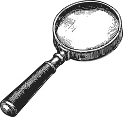Magnifying glass sketch hand drawn style with detailed handle and lens. Vector illustration