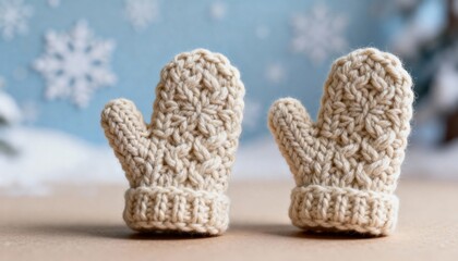 Adorable knitted mittens evoke cozy winter warmth, perfect for holiday crafts and heartwarming seasonal promotions, adding a touch of handmade charm