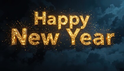 Shining gold Happy New Year message with sparkling fireworks for vibrant festive greetings and invitations, perfect for holiday celebrations and events
