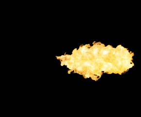 Large glowing fireball with yellow and orange colors with intricate details and a sense of motion on a black background