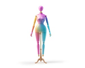 Colorful Articulated Mannequin Figure on Stand with Gradient Design