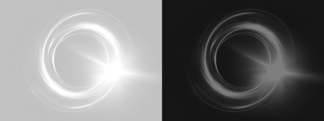 Abstract glowing ring overlay with light flare on transparent background for digital design, Bright white light flare with starburst effect on dark background, glowing sun flash with lens reflection