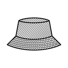 Simple line drawing of a bucket hat with diagonal hatching for texture and shading