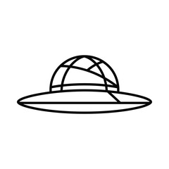 Simple line drawing of a pith helmet or safari hat on a white background