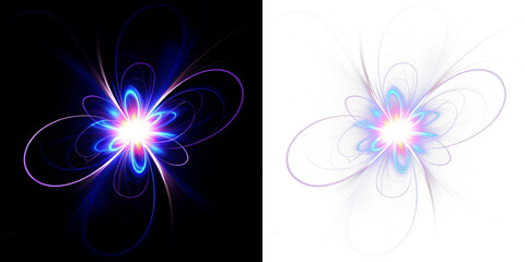 Abstract glowing neon light flowers in sci-fi style overlay with transparent PNG effect, Cinematic, twirl