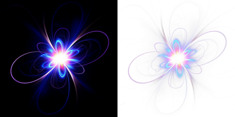 Abstract glowing neon light flowers in sci-fi style overlay with transparent PNG effect, Cinematic