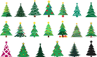 Christmas Tree Bundle Clean Flat Style Festive Vector Elements