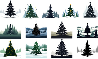 Christmas Tree Bundle Clean Flat Style Festive Vector Elements 