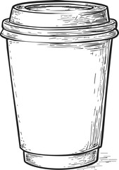Coffee cup sketch hand drawn disposable to go with lid. Vector illustration