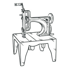 Hand drawn old vintage sewing machine
