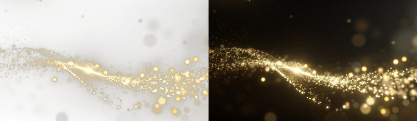 Golden bokeh light stream isolated PNG overlay with glowing particles on transparent background, dust light effect, Cinematic, sparkling background