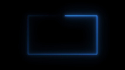 4k Abstract neon glowing frame rectangle illustration in cyan and blue color 4k illustration. neon Rectangle icon illustration. on a black background.	