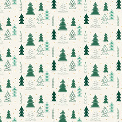 Christmas pattern with christmas tree, snowflakes on a white background. Seamless background perfect for use in textiles, wallpapers, and festive decorations.