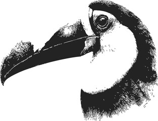 Naklejka premium Toucan head sketch, hand drawn vector, detailed black and white illustration. Vector illustration
