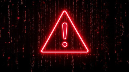 Cybersecurity threat alert concept with red warning sign and digital binary code background for online safety