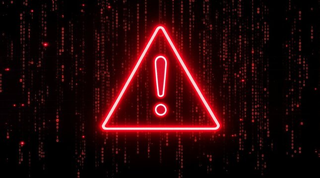 Cybersecurity threat alert concept with red warning sign and digital binary code background for online safety - Powered by Adobe