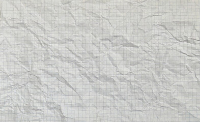Crumpled paper texture. Realistic white crumpled paper background. Horizontal wrinkled empty notepad sheet