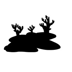 Black Silhouette of Underwater Coral Reef or Sea Plants