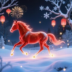 New Year card with beautiful horse