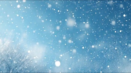 Falling snow against a light blue sky, perfect for winter designs, seasonal backgrounds, christmas cards, holiday themes, and festive projects. - Powered by Adobe