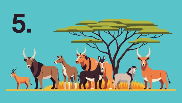 Diverse African Antelopes Gathered Under an Acacia Tree in the Savanna. - Powered by Adobe