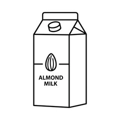 Simple line art illustration of an almond milk carton with an almond icon and text