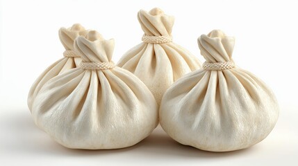 3D bags tied with ropes on a white background