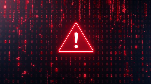 Cyber security alert warning sign with binary code background for data breach and system vulnerability 100 - Powered by Adobe