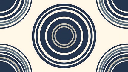 A seamless geometric pattern of concentric circles in shades of blue and grey on a cream background.