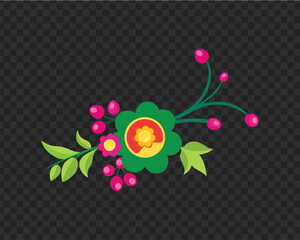 Decorative floral arrangement with green leaves and pink berries isolated on transparent background