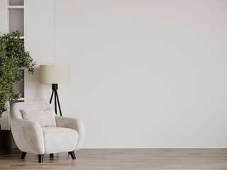 Minimalistic interior in cloud dancer trend color 2026 year. White palette design and empty background. 3d render