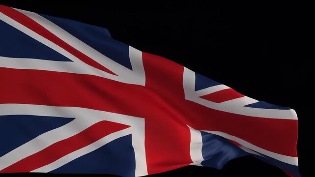 British flag flying in the wind, alpha channel, looped video,