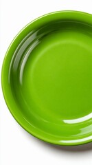 Bright green plate isolated on a white background top view